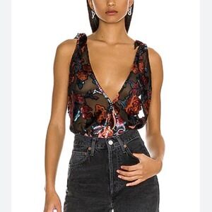 Free People Tied To You Floral Velvet Top Size Medium Sheer Boho Festival